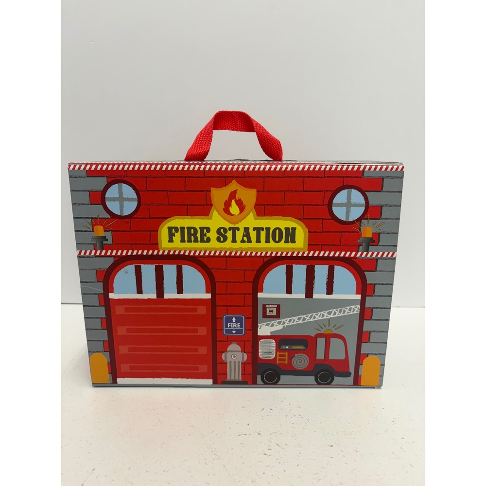 Mud Pie Fire Station Wood Play Set House Story Box Kids Toy Portable Carry Case - Picture 4 of 6